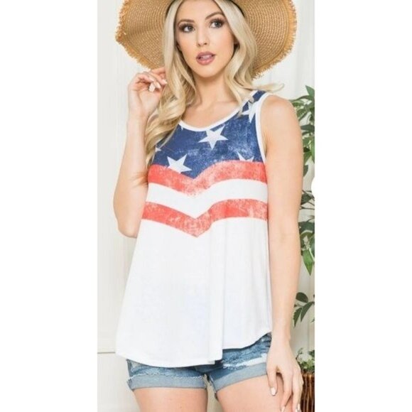 Womens Patriotic Sleeveless American Flag Tank Top By Acting Pro - Picture 1 of 10